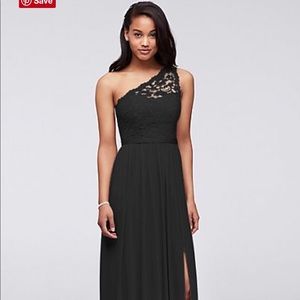 one shoulder lace bridesmaid dress David’s bridal